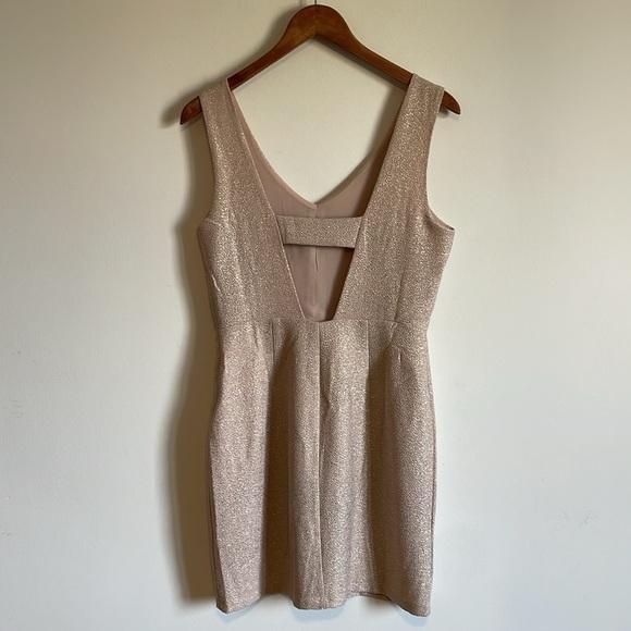 F21 Pink Champagne Dress Medium Open Back Mini Metallic Sparkly NYE Wedding - Picture 11 of 16